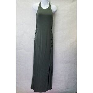 Athleta Serenity T-Strap Racerback Ruched Side Maxi Dress Sz S Grey Stretch Flaw